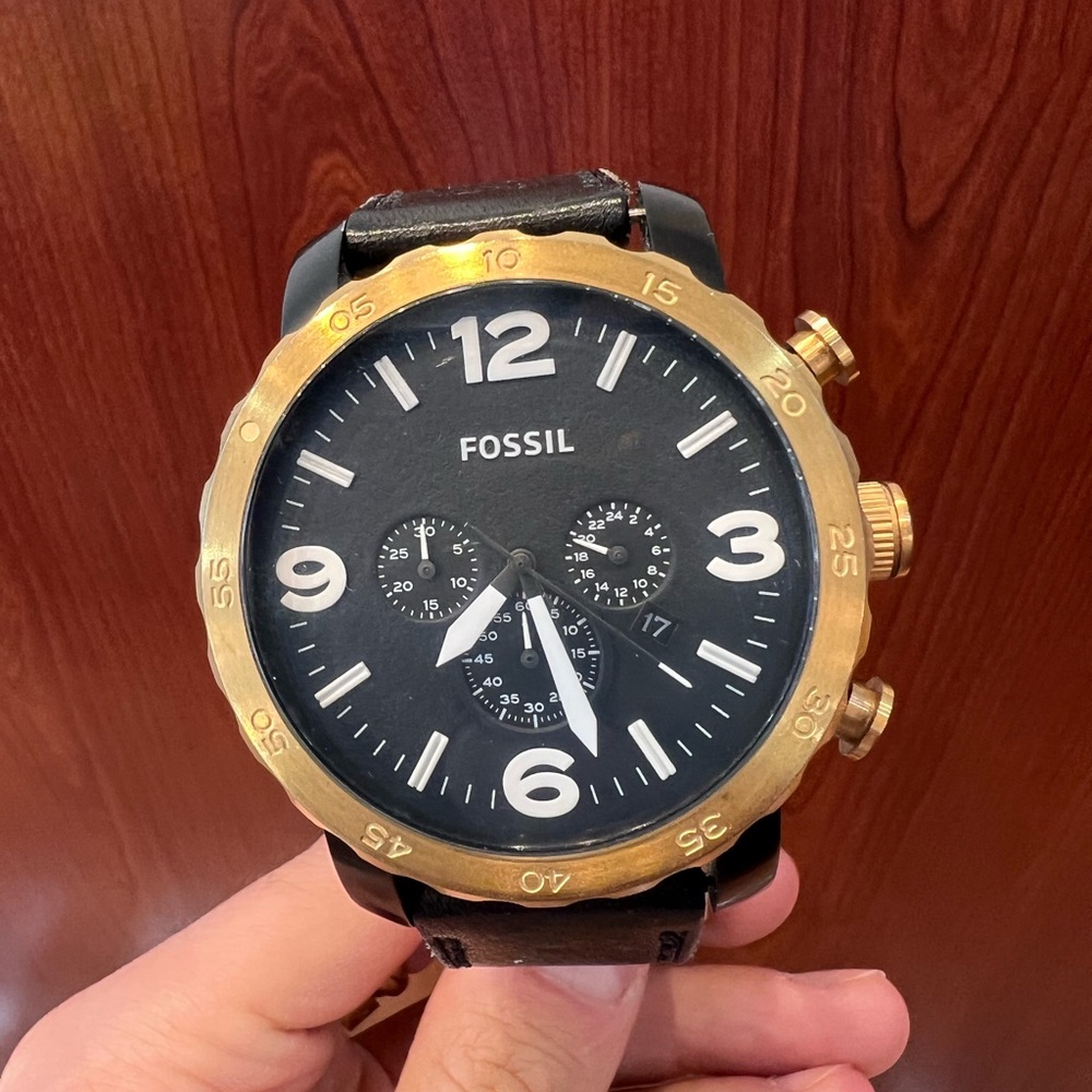 Fossil Large Black and Gold Dial Watch